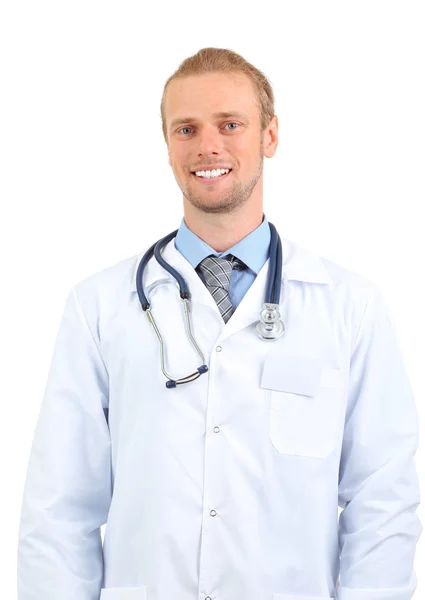 Retrato de médico isolado em branco — Fotografia de Stock