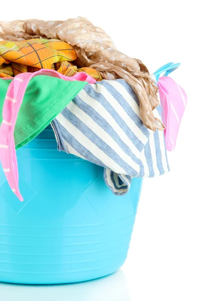 Blue laundry basket isolated on white — Stock Photo, Image