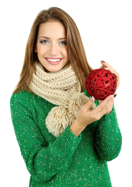 Beautiful smiling girl with Christmas toy — Stock Photo, Image