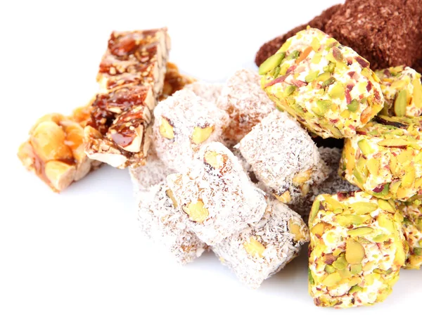 Νόστιμα γλυκάκια Ανατολής (τουρκικά delight), απομονώνονται σε λευκό — Φωτογραφία Αρχείου