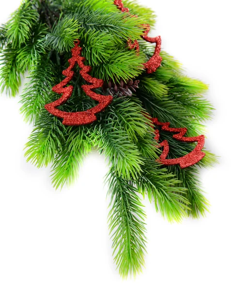 Julpynt på fir tree, isolerad på vit — Stockfoto
