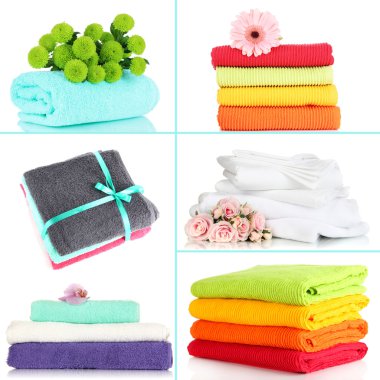 Collage of colorful towels isolated on white clipart