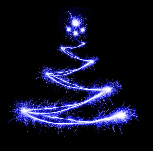 Scintille a forma di albero di Natale su sfondo nero — Foto Stock