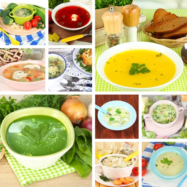 Коллаж из различных супов — стоковое фото