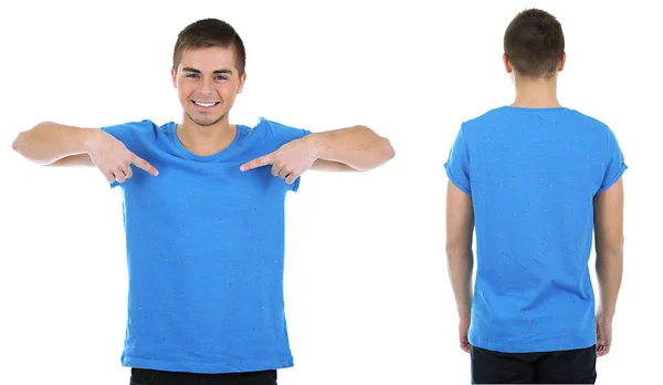 T-shirt on young man in front and behind isolated on white — Stock Photo, Image