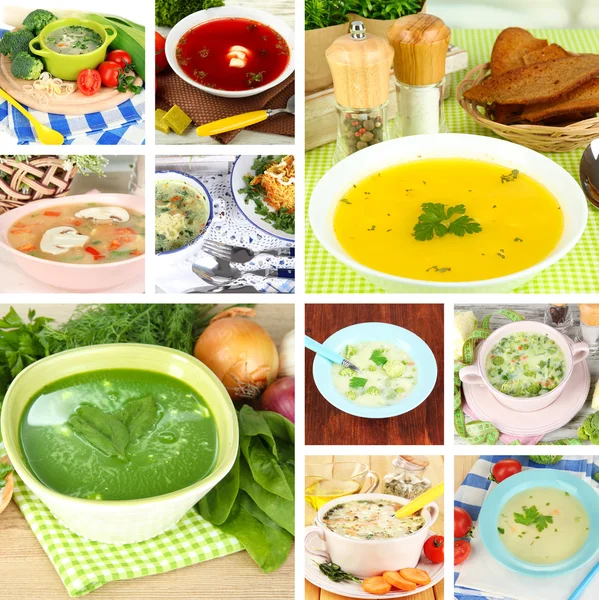 Collage of different soups — Stock Image Collage of different soups Stock Photo