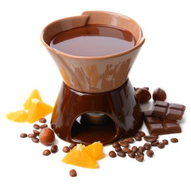 beyaz izole meyve, çikolata fondü