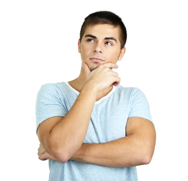 Portrait of young man on grey background — Stock Photo, Image