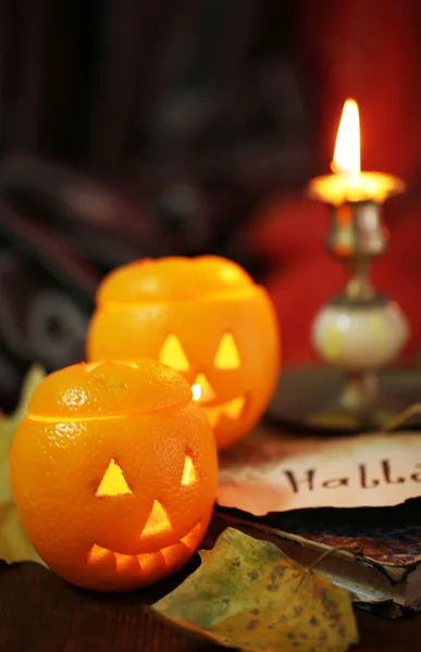 Festive composition with lanterns and candle on dark background — Stock Photo, Image