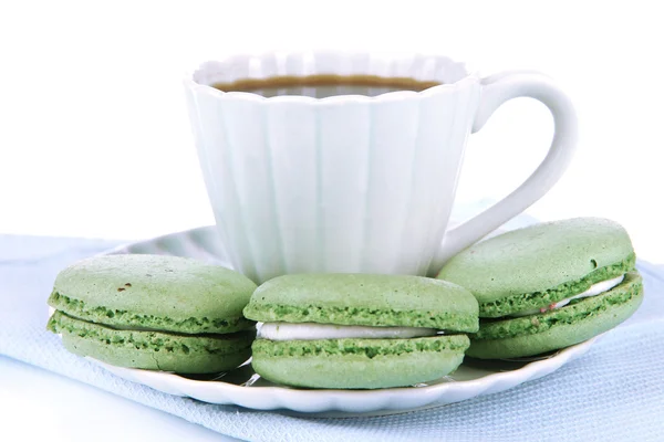 Coffee and macaroons isolated on white — Stock Photo, Image