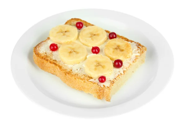 Torrada deliciosa com bananas isoladas em branco — Fotografia de Stock