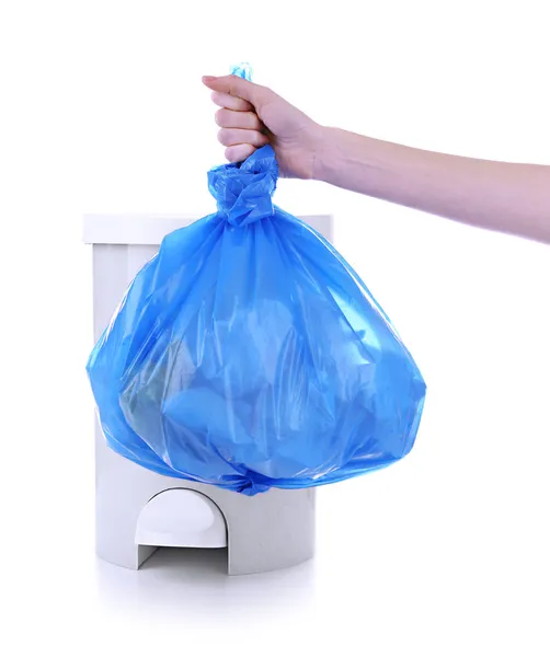 Hand holding trash bag, isolated on white Stock Photo by ©belchonock 39546959