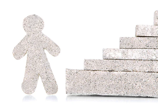 Building blocks with little man isolated on white — Stock Photo, Image