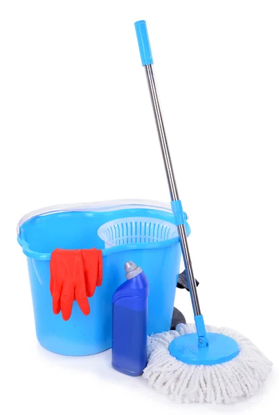 Different tools for cleaning floor in room — Stock Photo, Image