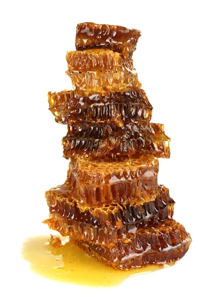 Zoete honingraat met honing, geïsoleerd op wit — Stockfoto