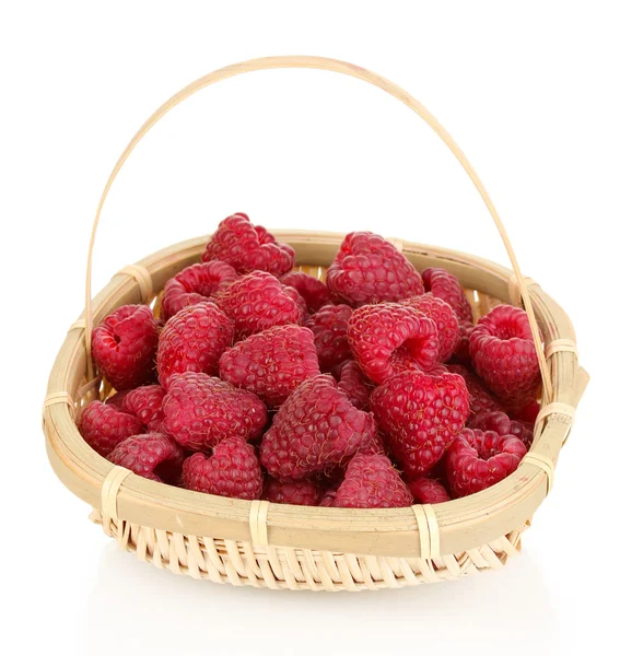 Ripe raspberries in basket isolated on white — Stock Photo, Image