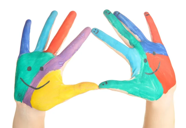 Mãos pintadas com sorriso isolado no branco — Fotografia de Stock