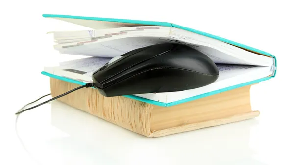 帳簿上のコンピューターのマウス — ストック写真