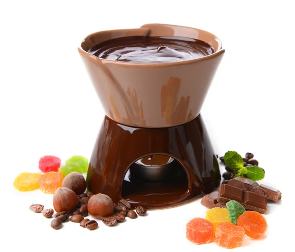 Chocolate fondue, isolated on white — Stock Photo, Image