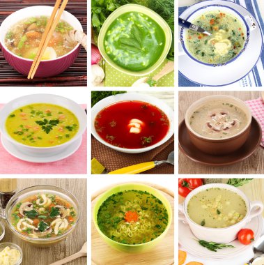 Collage of different soups clipart