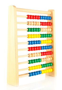parlak ahşap oyuncak abacus, üzerinde beyaz izole
