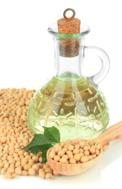 soya fasulyesi ve yağ üzerinde beyaz izole