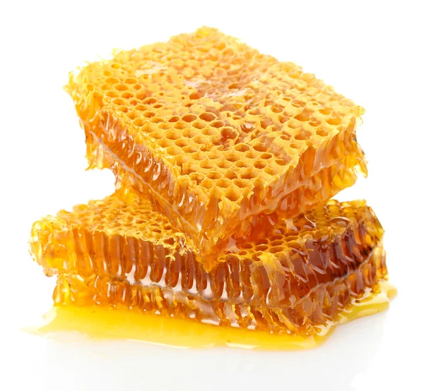 Sweet honeycombs with honey, isolated on white — Stock Photo, Image