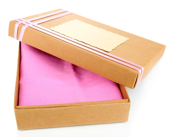 Caixa de presente amarrada com fita, isolada em branco — Fotografia de Stock