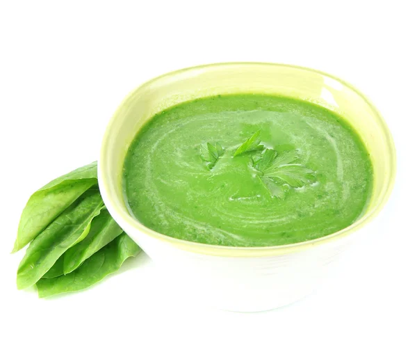 Zuppa di spinaci saporita, isolata su bianco — Foto Stock