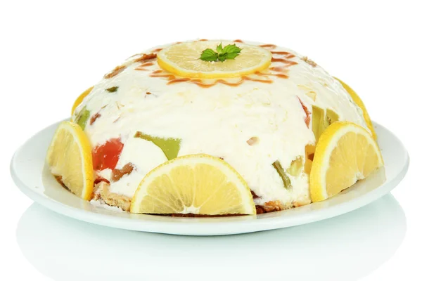 Délicieux gâteau à la gelée isolé sur blanc — Photo