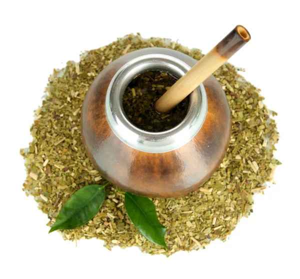 Calabash og bombilla med yerba mate isoleret på hvid - Stock-foto