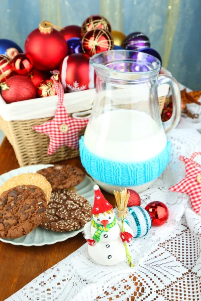 Beautiful Christmas composition with milk close-up — Stock Photo, Image