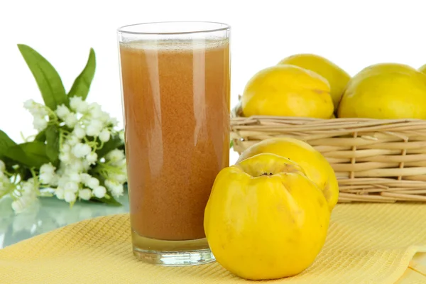 Sweet quince with juice on table on white background — Stock Photo, Image