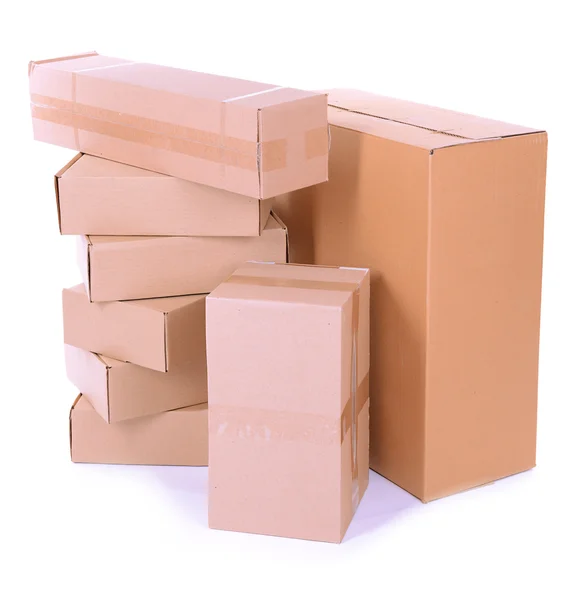 Different cardboard boxes isolated on white — Stock Photo, Image