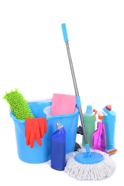 Different tools for cleaning floor in room — Stock Photo, Image