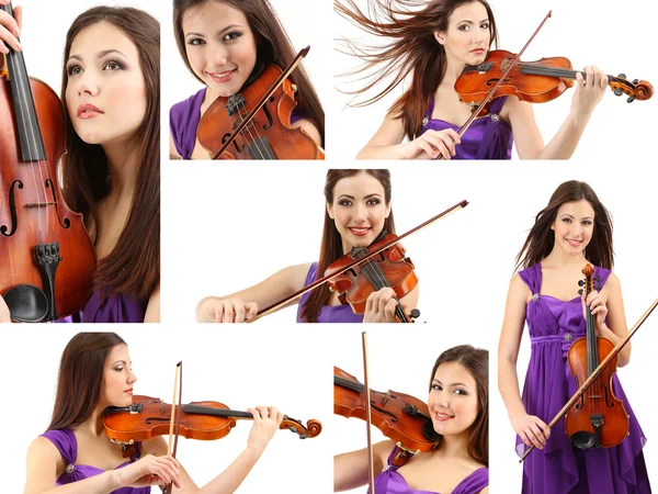 Collage de hermosa joven con violín —  Fotos de Stock