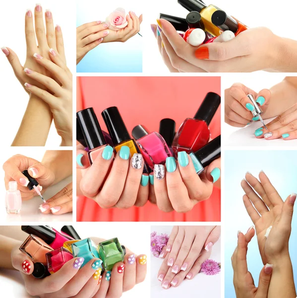 Colagem de manicure de mulher bonita — Fotografia de Stock