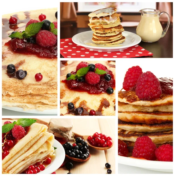 Homemade crepes collage — Stock Photo, Image