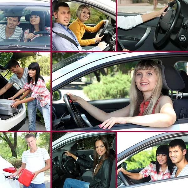 Car driving collage — Stock Photo, Image