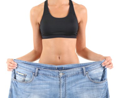 büyük kot üzerinde beyaz izole ile Slim kız