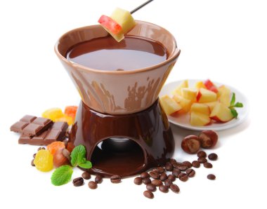 beyaz izole meyve, çikolata fondü