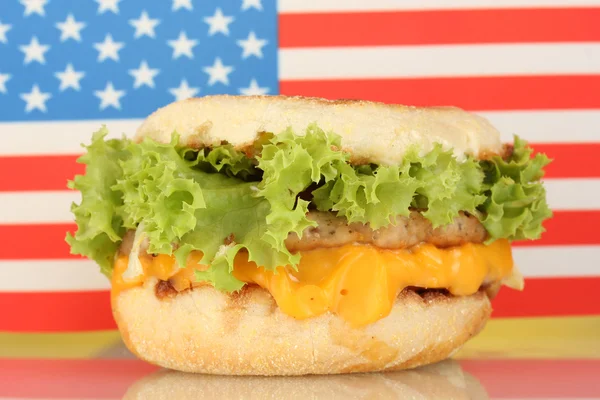 Tasty sandwich, on american flag — Stock Photo, Image