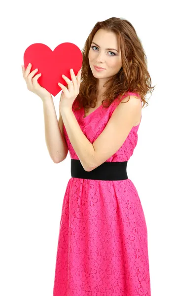 Beautiful young girl in dress isolated on white — Stock Photo, Image