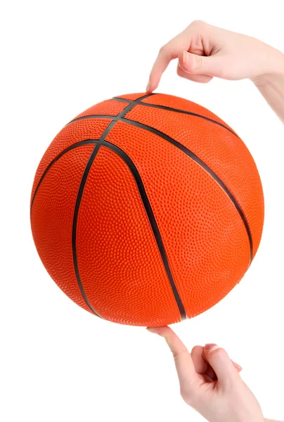 Basketball on a finger isolated on white — Stock Photo, Image
