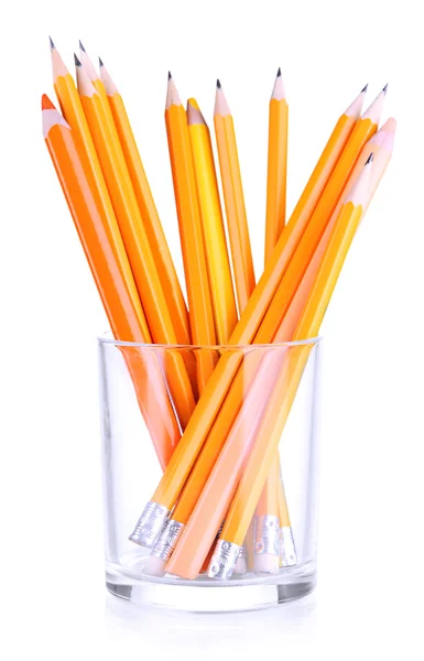 Pencils in glass isolated on white — Stock Photo, Image