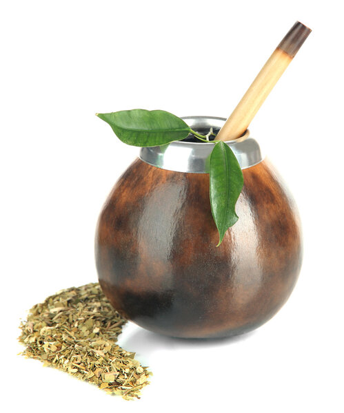 Калабаш и бомбилла с мате йерба изолированы на белом
