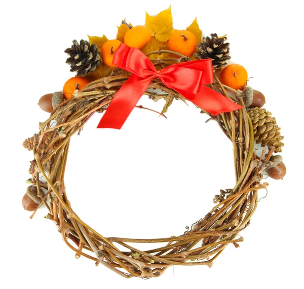 Beautiful Thanksgiving wreath, on white wooden background — Stock Photo, Image