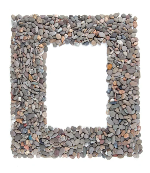 Frame van kleine zee stenen, geïsoleerd op wit — Stockfoto