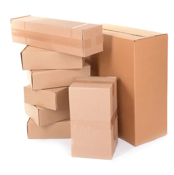 Different cardboard boxes isolated on white — Stock Photo, Image