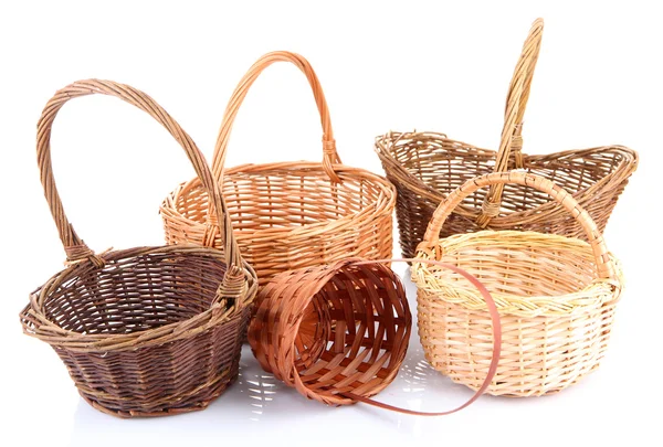 Empty wicker baskets, isolated on white — Stock Photo, Image